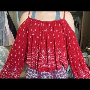 Aztec print shirt Flowy sleeves off the shoulder